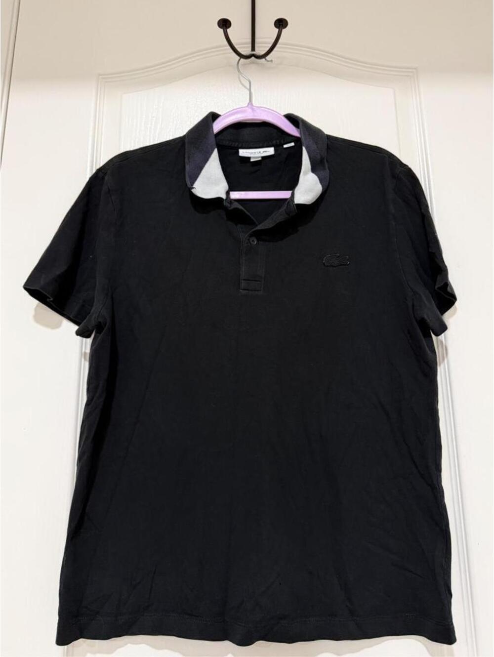 Lacoste Men's Black Polo Shirt Regular Fit Size M with Small Pinhole